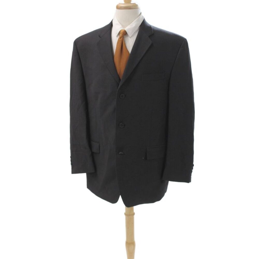 DKNY Mens Black Pure New Wool Blazer Button Closure Size 42